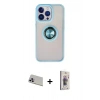MARSİLYAN™- iPhone 13 Pro Max Kılıf Yörünge Çizgi - Siyah Bilvis 3D Cam Ekran Koruyucu + Mor Rainbow Kamera Lens Koruma Cam