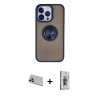 MARSİLYAN™- iPhone 13 Pro Max Kılıf Yörünge Çizgi - Siyah Bilvis 3D Cam Ekran Koruyucu + Rainbow Kamera Lens Koruma Cam - REGD