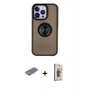 MARSİLYAN™- iPhone 13 Pro Max Kılıf Yörünge Çizgi - Siyah Bilvis 3D Cam Ekran Koruyucu + Sarı Renkli Kamera Lens Koruma Cam