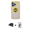 MARSİLYAN™- iPhone 13 Pro Max Kılıf Yörünge Çizgi - Siyah Bilvis 3D Mat Cam Ekran Koruyucu + Gold Raze Metal Kamera Lens