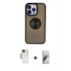 MARSİLYAN™- iPhone 13 Pro Max Kılıf Yörünge Çizgi - Siyah Bilvis 3D Mat Cam Ekran Koruyucu + Shine Kamera Lens - GD