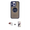 MARSİLYAN™- iPhone 13 Pro Max Kılıf Yörünge Çizgi - Siyah Bilvis 3D Mat Cam Ekran Koruyucu + Pers Alüminyum Kamera Lens - KI