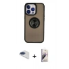 MARSİLYAN™- iPhone 13 Pro Max Kılıf Yörünge Çizgi - Siyah Bilvis 3D Mat Cam Ekran Koruyucu + Lacivert Pers Alüminyum Kamera Lens