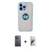 MARSİLYAN™- iPhone 13 Pro Max Kılıf Yörünge Çizgi - Siyah Bilvis 3D Mat Cam Ekran Koruyucu + Neon Fosforlu Kamera Lens - BZ