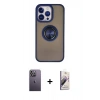 MARSİLYAN™- iPhone 13 Pro Max Kılıf Yörünge Çizgi - Siyah Bilvis 3D Mat Cam Ekran Koruyucu + Neon Fosforlu Kamera Lens - BZ