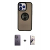 MARSİLYAN™- iPhone 13 Pro Max Kılıf Yörünge Çizgi - Siyah Bilvis 3D Mat Cam Ekran Koruyucu + Neon Fosforlu Kamera Lens - BZ