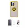MARSİLYAN™- iPhone 13 Pro Max Kılıf Yörünge Çizgi - Siyah Bilvis 3D Mat Cam Ekran Koruyucu + Neon Fosforlu Kamera Lens - BZ
