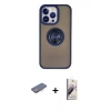 MARSİLYAN™- iPhone 13 Pro Max Kılıf Yörünge Çizgi - Siyah Bilvis 3D Mat Cam Ekran Koruyucu + Renkli Kamera Lens Koruma Cam - PE
