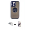 MARSİLYAN™- iPhone 13 Pro Max Kılıf Yörünge Çizgi - Siyah Bilvis 3D Mat Cam Ekran Koruyucu + Pers Alüminyum Kamera Lens - SABE