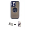 MARSİLYAN™- iPhone 13 Pro Max Kılıf Yörünge Çizgi - Siyah Bilvis 3D Mat Cam Ekran Koruyucu + Rainbow Kamera Lens Koruma Cam - MR
