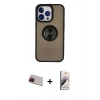 MARSİLYAN™- iPhone 13 Pro Max Kılıf Yörünge Çizgi - Siyah Bilvis 3D Mat Cam Ekran Koruyucu + Rainbow Kamera Lens Koruma Cam - KI