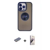 MARSİLYAN™- iPhone 13 Pro Max Kılıf Yörünge Çizgi - Siyah Bilvis 3D Mat Cam Ekran Koruyucu + Renkli Kamera Lens Koruma Cam - SI