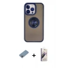 MARSİLYAN™- iPhone 13 Pro Max Kılıf Yörünge Çizgi - Siyah Bilvis 3D Mat Cam Ekran Koruyucu + Shine Kamera Lens Koruma Cam - GI
