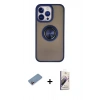 MARSİLYAN™- iPhone 13 Pro Max Kılıf Yörünge Çizgi - Siyah Bilvis 3D Mat Cam Ekran Koruyucu + Shine Kamera Lens Koruma Cam - PE