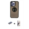 MARSİLYAN™- iPhone 13 Pro Max Kılıf Yörünge Çizgi - Siyah Bilvis 3D Mat Cam Ekran Koruyucu + Renkli Kamera Lens Koruma Cam - TU