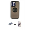 MARSİLYAN™- iPhone 13 Pro Max Kılıf Yörünge Çizgi - Siyah Bilvis 3D Mat Cam Ekran Koruyucu + Renkli Kamera Lens Koruma Cam - YL