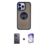 MARSİLYAN™- iPhone 13 Pro Max Kılıf Yörünge Çizgi - Siyah Bilvis 5in1 3D Magic Cam Ekran Koruyucu + Neon Fosforlu Kamera Lens - BZ