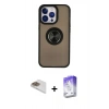 MARSİLYAN™- iPhone 13 Pro Max Kılıf Yörünge Çizgi - Siyah Bilvis 5in1 3D Magic Cam Ekran Koruyucu + Gold Pers Alüminyum Kamera Lens