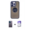 MARSİLYAN™- iPhone 13 Pro Max Kılıf Yörünge Çizgi - Siyah Bilvis 5in1 3D Magic Cam Ekran Koruyucu + Neon Fosforlu Kamera Lens - MI