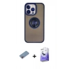 MARSİLYAN™- iPhone 13 Pro Max Kılıf Yörünge Çizgi - Siyah Bilvis 5in1 5D Magic Hayalet Cam Ekran Koruyucu + Shine Kamera Lens Koruma Cam - PE