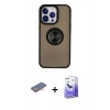 MARSİLYAN™- iPhone 13 Pro Max Kılıf Yörünge Çizgi - Siyah Bilvis 5in1 5D Magic Hayalet Cam Ekran Koruyucu + Renkli Kamera Lens Koruma Cam - TU