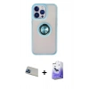 MARSİLYAN™- iPhone 13 Pro Max Kılıf Yörünge Çizgi - Siyah Bilvis 5in1 5D Magic Hayalet Cam Ekran Koruyucu + Mavi Rainbow Kamera Lens Koruma Cam