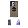MARSİLYAN™- iPhone 13 Pro Max Kılıf Yörünge Çizgi - Siyah Bilvis 5in1 5D Magic Hayalet Cam Ekran Koruyucu + Mavi Neon Fosforlu Kamera Lens