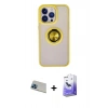 MARSİLYAN™- iPhone 13 Pro Max Kılıf Yörünge Çizgi - Siyah Bilvis 5in1 5D Magic Hayalet Cam Ekran Koruyucu + Mavi Rainbow Kamera Lens Koruma Cam
