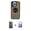 MARSİLYAN™- iPhone 13 Pro Max Kılıf Yörünge Çizgi - Siyah Bilvis 5in1 5D Magic Hayalet Cam Ekran Koruyucu + Neon Fosforlu Kamera Lens - YL