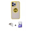MARSİLYAN™- iPhone 13 Pro Max Kılıf Yörünge Çizgi - Siyah Bilvis 5in1 5D Magic Hayalet Cam Ekran Koruyucu + Gold Pers Alüminyum Kamera Lens