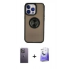 MARSİLYAN™- iPhone 13 Pro Max Kılıf Yörünge Çizgi - Siyah Bilvis 5in1 5D Magic Hayalet Cam Ekran Koruyucu + Neon Fosforlu Kamera Lens - BZ