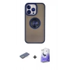 MARSİLYAN™- iPhone 13 Pro Max Kılıf Yörünge Çizgi - Siyah Bilvis 5in1 5D Magic Hayalet Cam Ekran Koruyucu + Renkli Kamera Lens Koruma Cam - YL