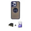 MARSİLYAN™- iPhone 13 Pro Max Kılıf Yörünge Çizgi - Siyah Bilvis 5in1 5D Magic Hayalet Cam Ekran Koruyucu + Gold Raze Metal Kamera Lens