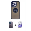 MARSİLYAN™- iPhone 13 Pro Max Kılıf Yörünge Çizgi - Siyah Bilvis 5in1 5D Magic Hayalet Cam Ekran Koruyucu + Mavi Neon Fosforlu Kamera Lens