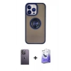 MARSİLYAN™- iPhone 13 Pro Max Kılıf Yörünge Çizgi - Siyah Bilvis 5in1 5D Magic Hayalet Cam Ekran Koruyucu + Neon Fosforlu Kamera Lens - BZ