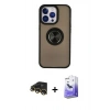 MARSİLYAN™- iPhone 13 Pro Max Kılıf Yörünge Çizgi - Siyah Bilvis 5in1 5D Magic Hayalet Cam Ekran Koruyucu + Gold Raze Metal Kamera Lens