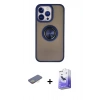 MARSİLYAN™- iPhone 13 Pro Max Kılıf Yörünge Çizgi - Siyah Bilvis 5in1 5D Magic Hayalet Cam Ekran Koruyucu + Renkli Kamera Lens Koruma Cam - SI