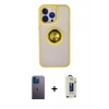 MARSİLYAN™- iPhone 13 Pro Max Kılıf Yörünge Çizgi - Siyah Bilvis Hayalet Cam Ekran Koruyucu + Neon Fosforlu Kamera Lens - MI
