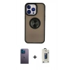 MARSİLYAN™- iPhone 13 Pro Max Kılıf Yörünge Çizgi - Siyah Bilvis Hayalet Cam Ekran Koruyucu + Neon Fosforlu Kamera Lens - MI