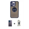 MARSİLYAN™- iPhone 13 Pro Max Kılıf Yörünge Çizgi - Siyah Bilvis Hayalet Cam Ekran Koruyucu + Neon Fosforlu Kamera Lens - MI
