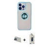 MARSİLYAN™- iPhone 13 Pro Max Kılıf Yörünge Çizgi - Siyah Bilvis Hayalet Cam Ekran Koruyucu + Mavi Rainbow Kamera Lens Koruma Cam