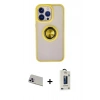 MARSİLYAN™- iPhone 13 Pro Max Kılıf Yörünge Çizgi - Siyah Bilvis Hayalet Cam Ekran Koruyucu + Rainbow Kamera Lens Koruma Cam - MR