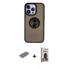 MARSİLYAN™- iPhone 13 Pro Max Kılıf Yörünge Çizgi - Siyah Bilvis Hayalet Cam Ekran Koruyucu + Renkli Kamera Lens Koruma Cam - PE