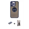 MARSİLYAN™- iPhone 13 Pro Max Kılıf Yörünge Çizgi - Siyah Bilvis Hayalet Cam Ekran Koruyucu + Renkli Kamera Lens Koruma Cam - PE