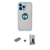 MARSİLYAN™- iPhone 13 Pro Max Kılıf Yörünge Çizgi - Siyah Bilvis Hayalet Cam Ekran Koruyucu + Renkli Kamera Lens Koruma Cam - TU