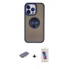 MARSİLYAN™- iPhone 13 Pro Max Kılıf Yörünge Çizgi - Siyah Joko 5D Cam + Turuncu Renkli Kamera Lens Koruma Cam