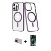 MARSİLYAN™- iPhone 13 Pro Max Kılıf Yörünge Minimal - Şeffaf 360 Full Body Arka Koruyucu + Kırmızı Rainbow Kamera Lens Koruma Cam