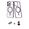 MARSİLYAN™- iPhone 13 Pro Max Kılıf Yörünge Minimal - Şeffaf Maxco Cam Ekran Koruyucu + Pembe Renkli Kamera Lens Koruma Cam