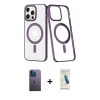 MARSİLYAN™- iPhone 13 Pro Max Kılıf Yörünge Minimal - Şeffaf Pasifik Cam Ekran Koruyucu + Neon Fosforlu Kamera Lens - MI