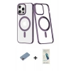 MARSİLYAN™- iPhone 13 Pro Max Kılıf Yörünge Minimal - Şeffaf Pasifik Cam Ekran Koruyucu + Pembe Shine Kamera Lens Koruma Cam